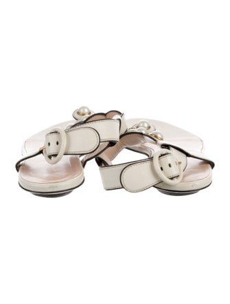Gucci Faux Pearl Accents Leather T-Strap Sandals