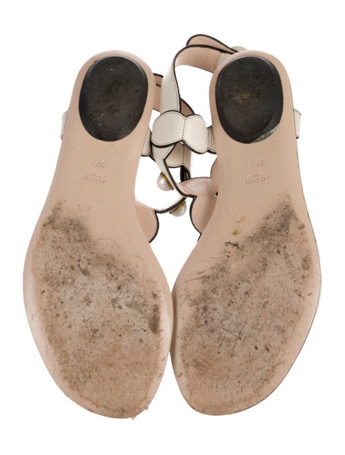 Gucci Faux Pearl Accents Leather T-Strap Sandals