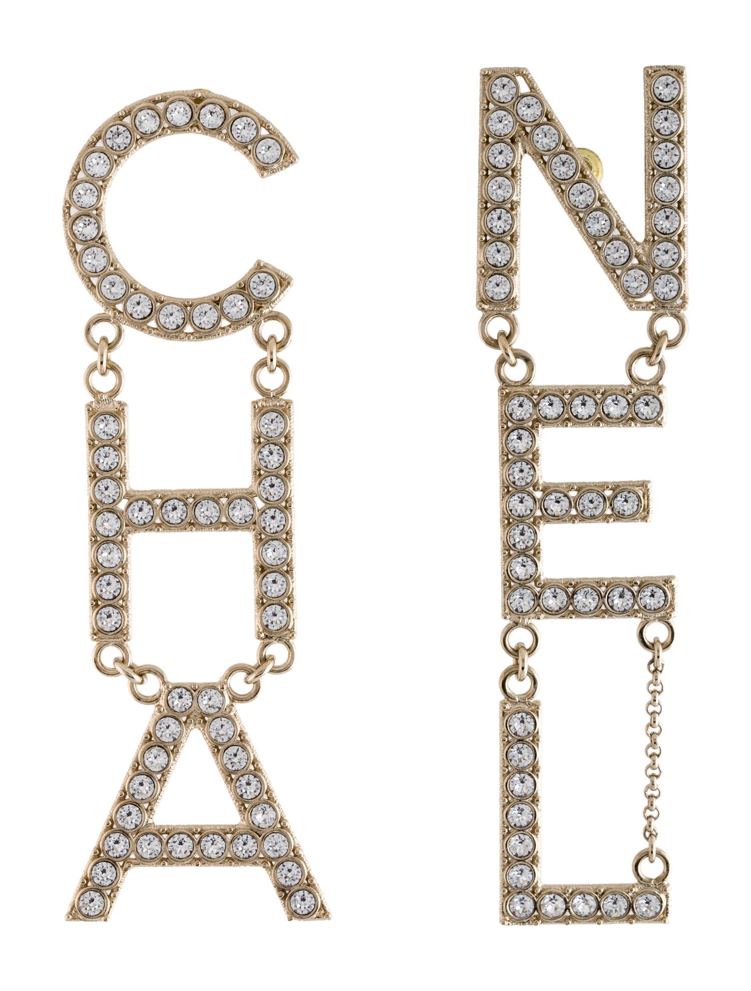 Chanel 2021 Strass CHA-NEL Drop Earrings