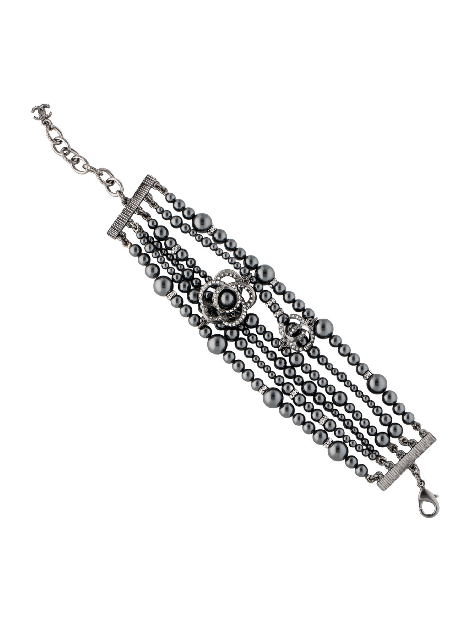 Chanel Faux Pearl & Strass Flower Multistrand Bracelet