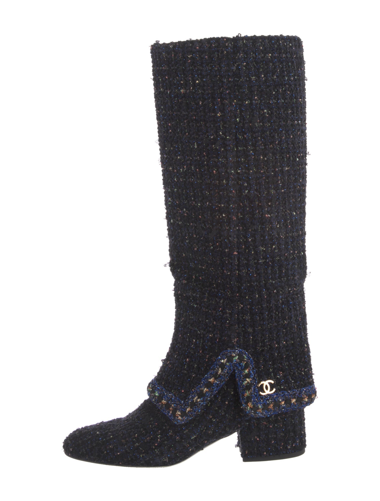 Chanel Interlocking CC Logo Tweed Riding Boots