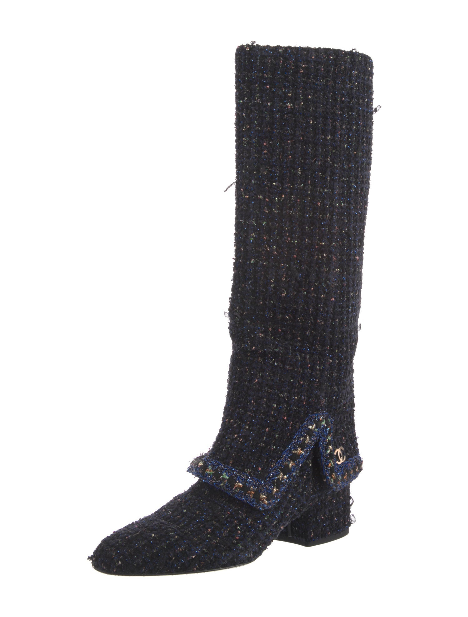 Chanel Interlocking CC Logo Tweed Riding Boots