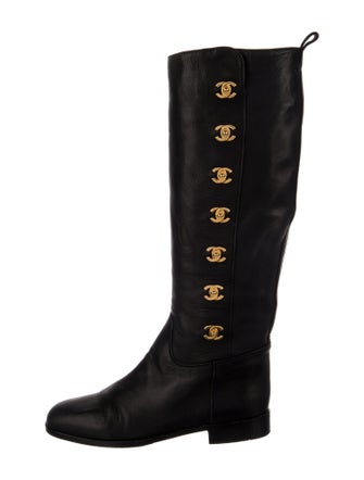 Chanel Interlocking CC Logo Leather Riding Boots