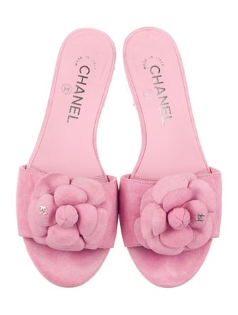 Chanel Interlocking CC Logo Suede Slides