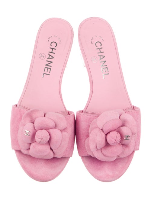 Chanel Interlocking CC Logo Suede Slides