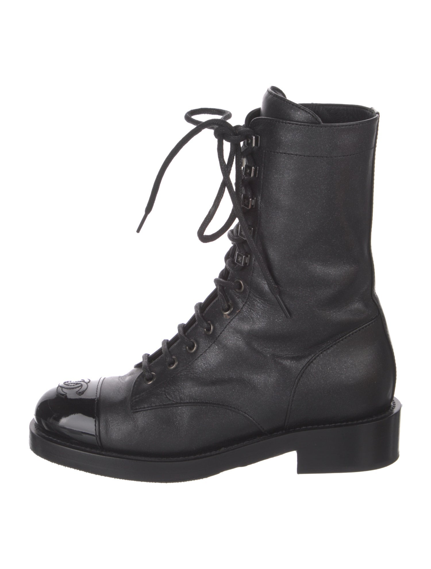 Chanel Interlocking CC Logo Leather Combat Boots