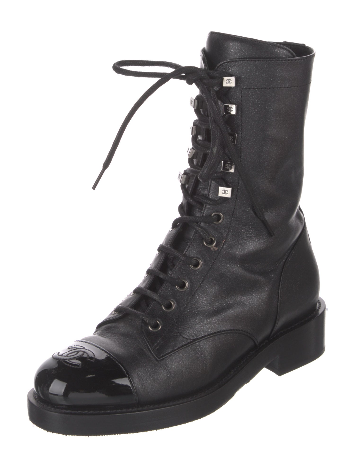 Chanel Interlocking CC Logo Leather Combat Boots
