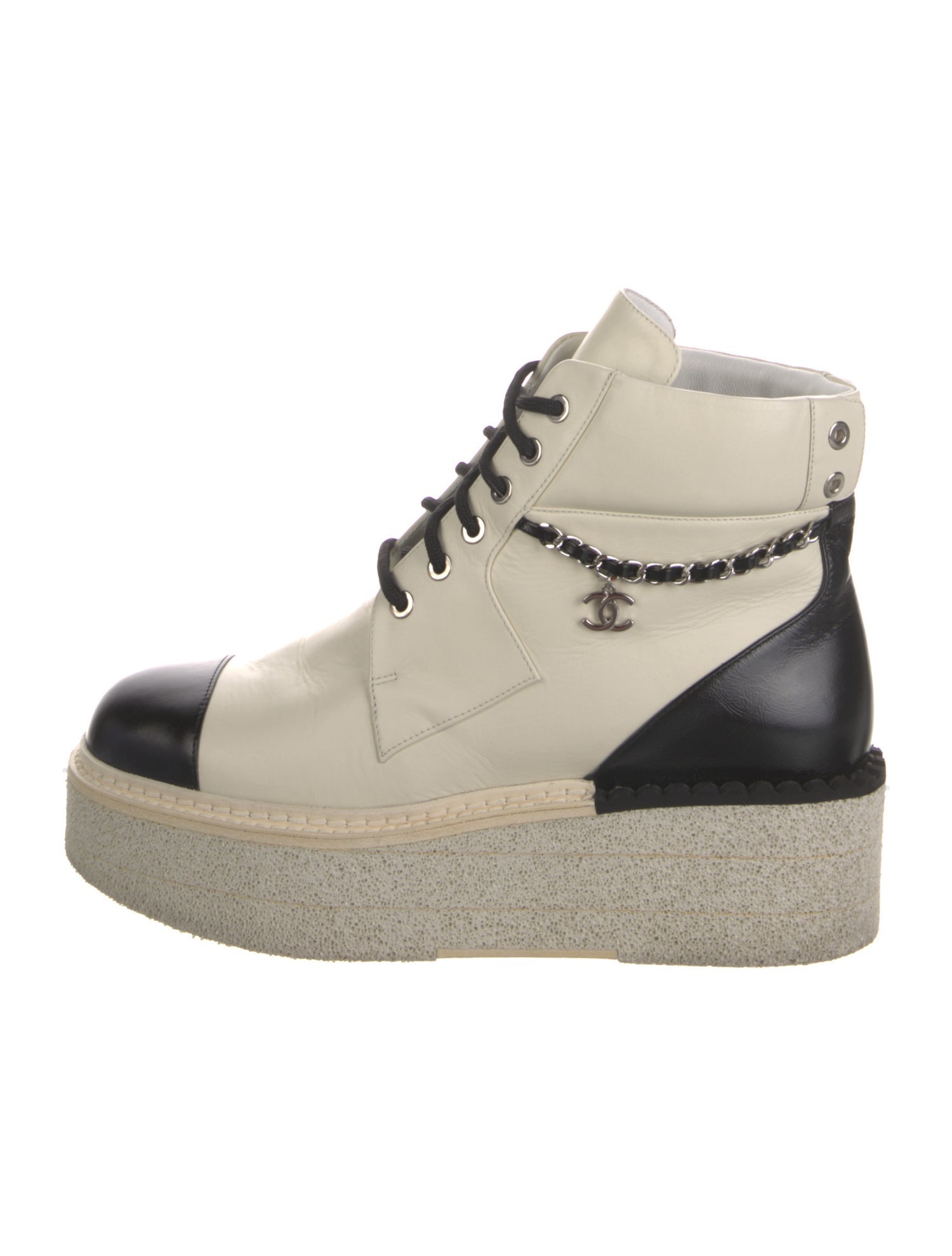 Chanel Interlocking CC Logo Leather Combat Boots