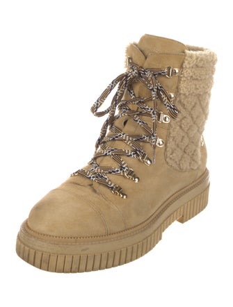 Chanel Interlocking CC Logo Suede Combat Boots