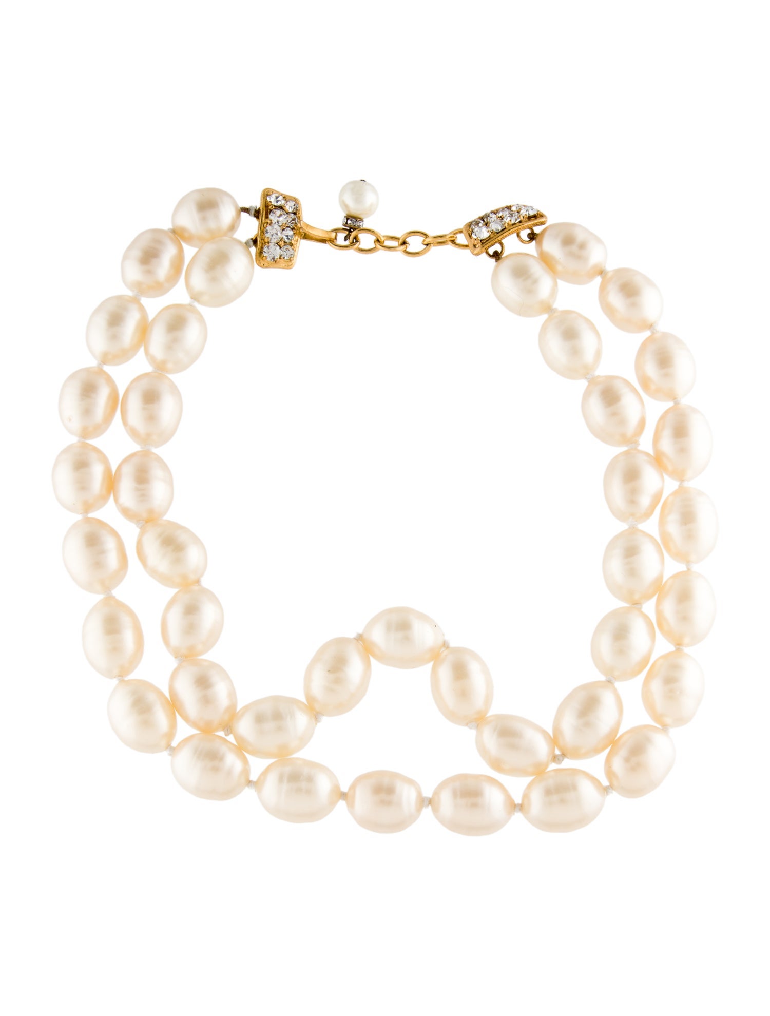 Chanel Vintage Faux Pearl & Strass Double Strand Necklace