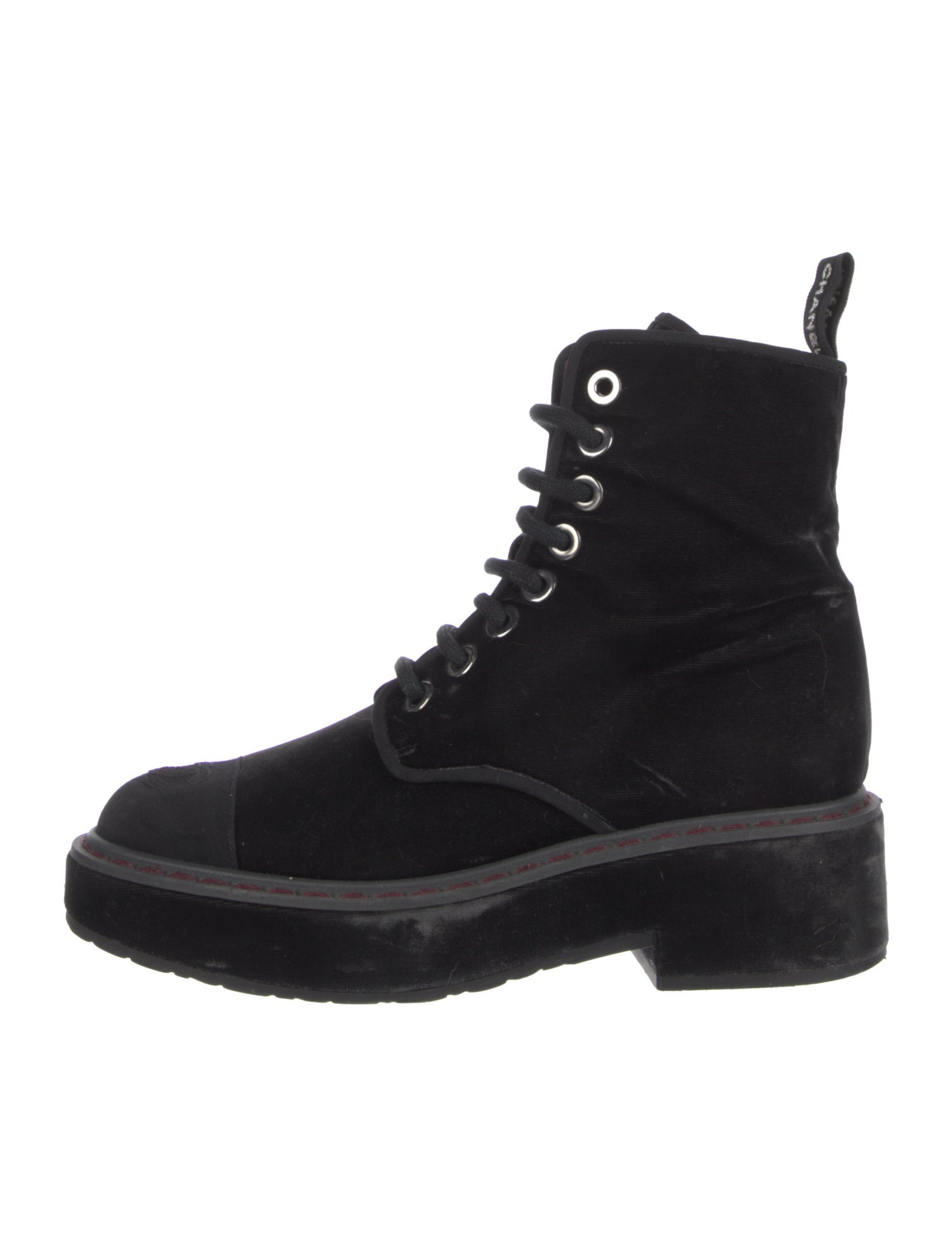 Chanel Interlocking CC Logo Velvet Combat Boots