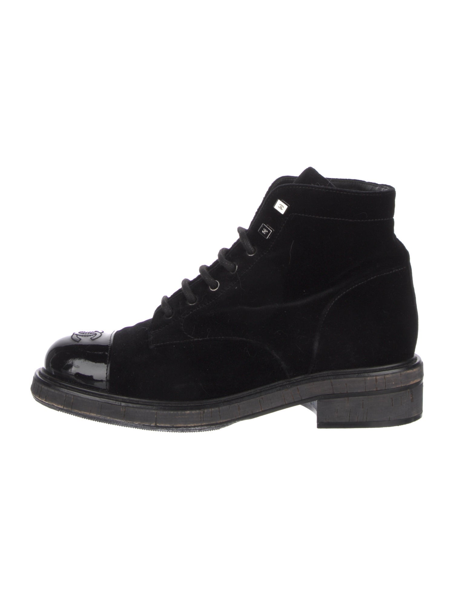 Chanel Interlocking CC Logo Velvet Combat Boots