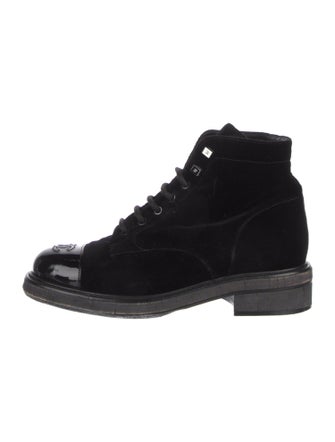 Chanel Interlocking CC Logo Velvet Combat Boots
