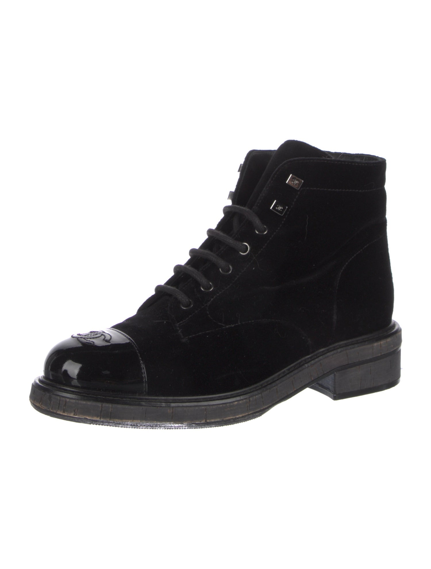 Chanel Interlocking CC Logo Velvet Combat Boots