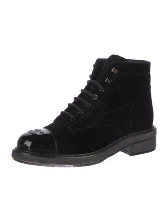 Chanel Interlocking CC Logo Velvet Combat Boots