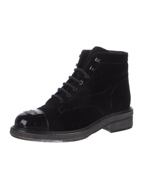 Chanel Interlocking CC Logo Velvet Combat Boots