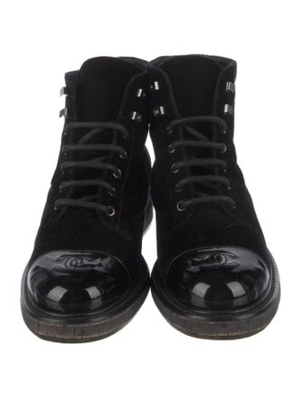 Chanel Interlocking CC Logo Velvet Combat Boots