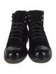Chanel Interlocking CC Logo Velvet Combat Boots
