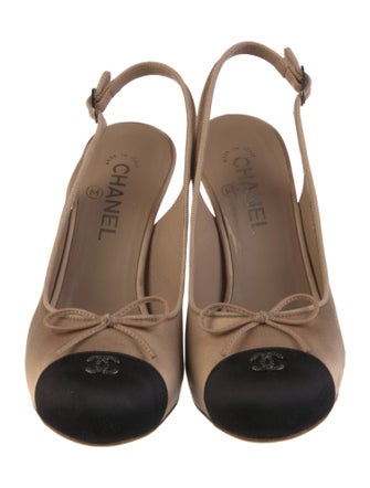 Chanel Interlocking CC Logo Satin Slingback Pumps