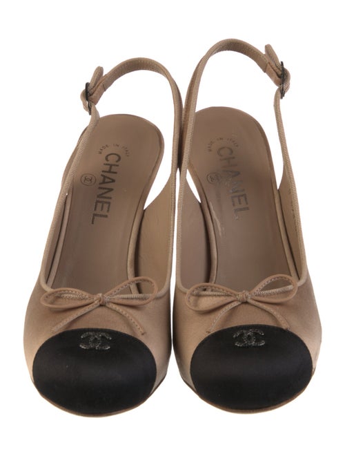Chanel Interlocking CC Logo Satin Slingback Pumps