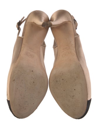 Chanel Interlocking CC Logo Satin Slingback Pumps