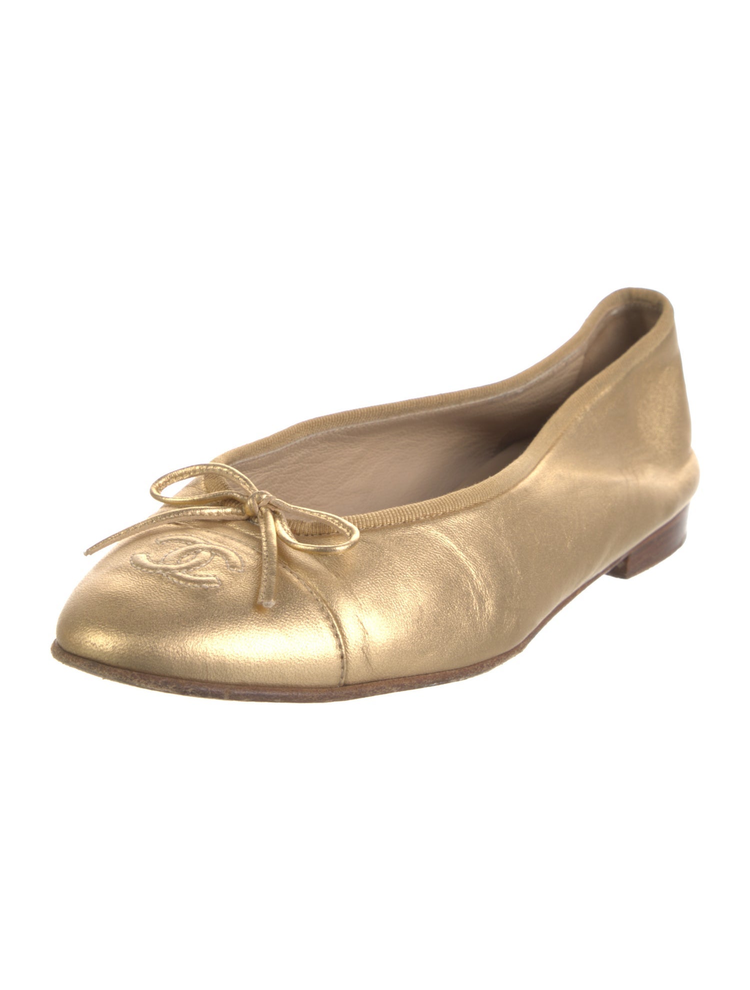 Chanel Interlocking CC Logo Leather Ballet Flats