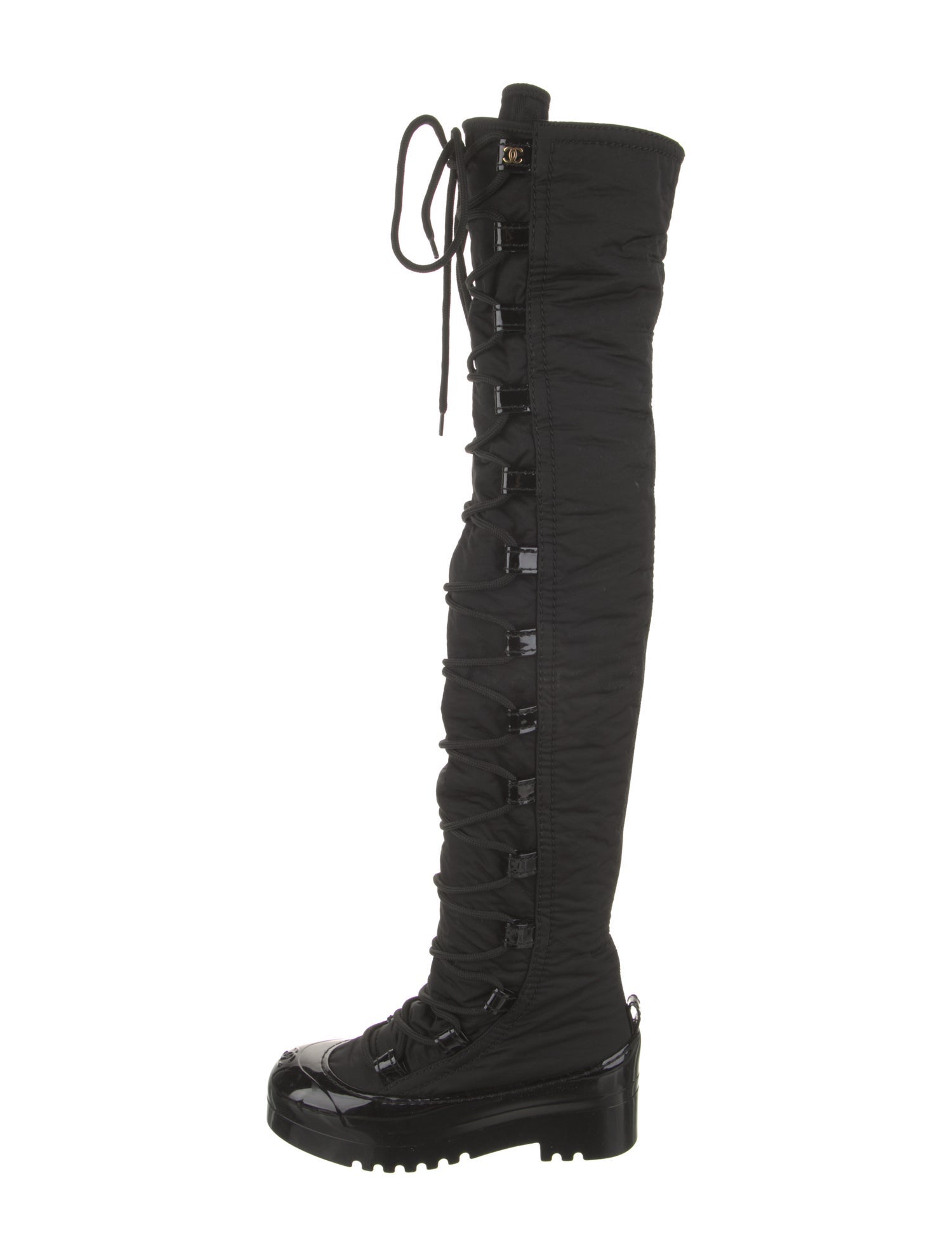Chanel Interlocking CC Logo Nylon Lace-Up Boots