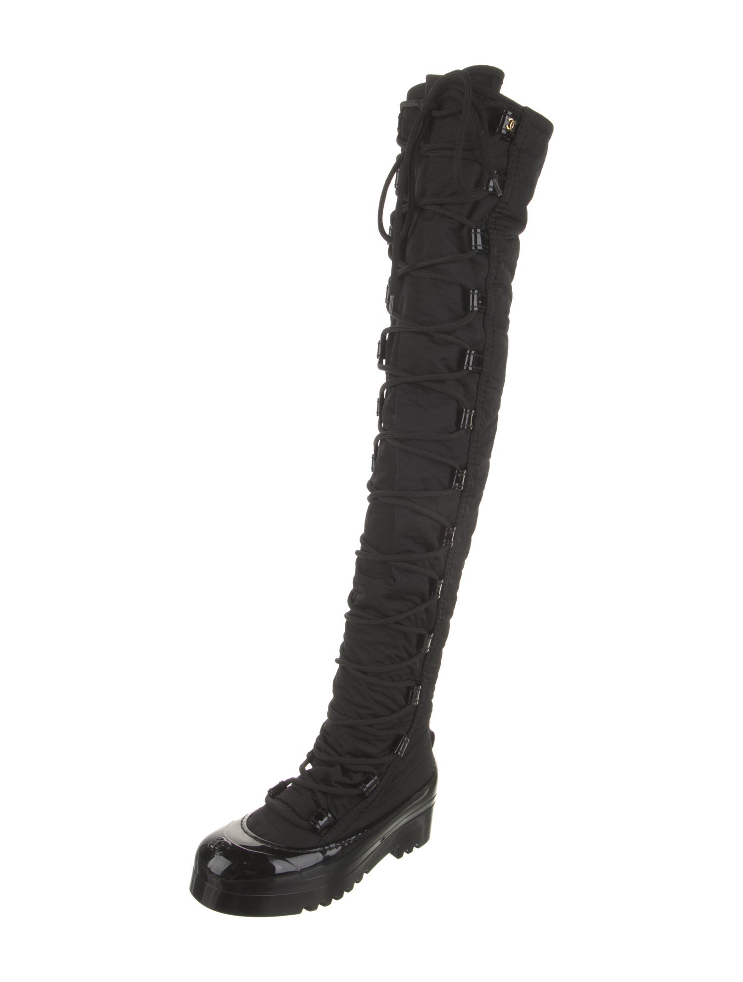 Chanel Interlocking CC Logo Nylon Lace-Up Boots