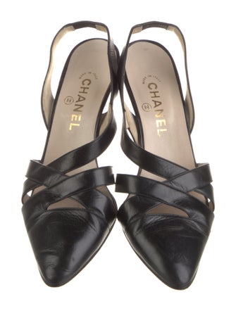 Chanel Interlocking CC Logo Leather Slingback Pumps