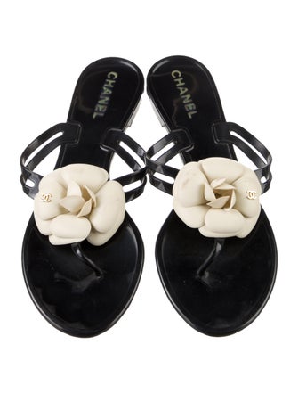 Chanel Interlocking CC Logo Rubber Slides