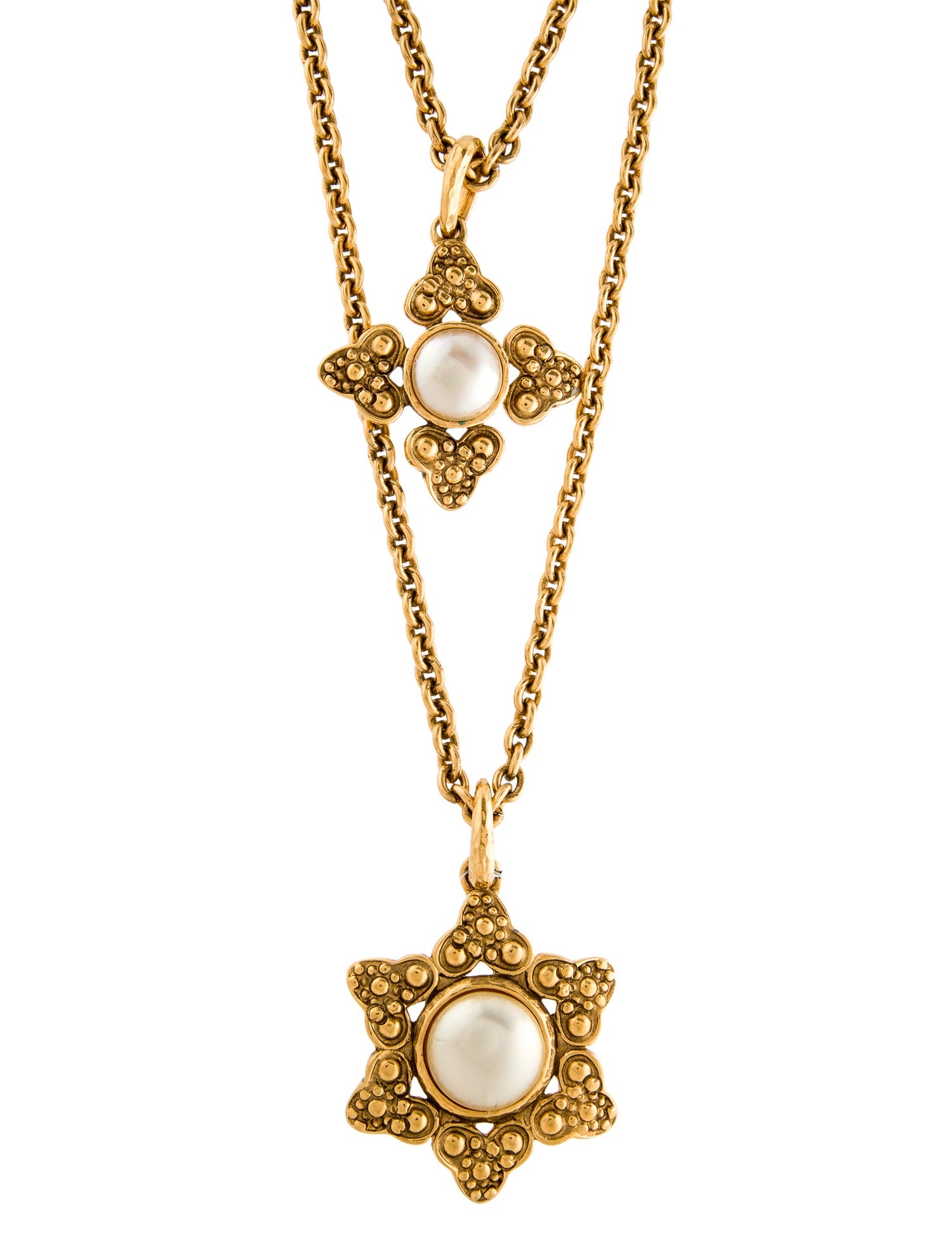 Chanel Vintage Faux Pearl Double Strand Pendant Necklace