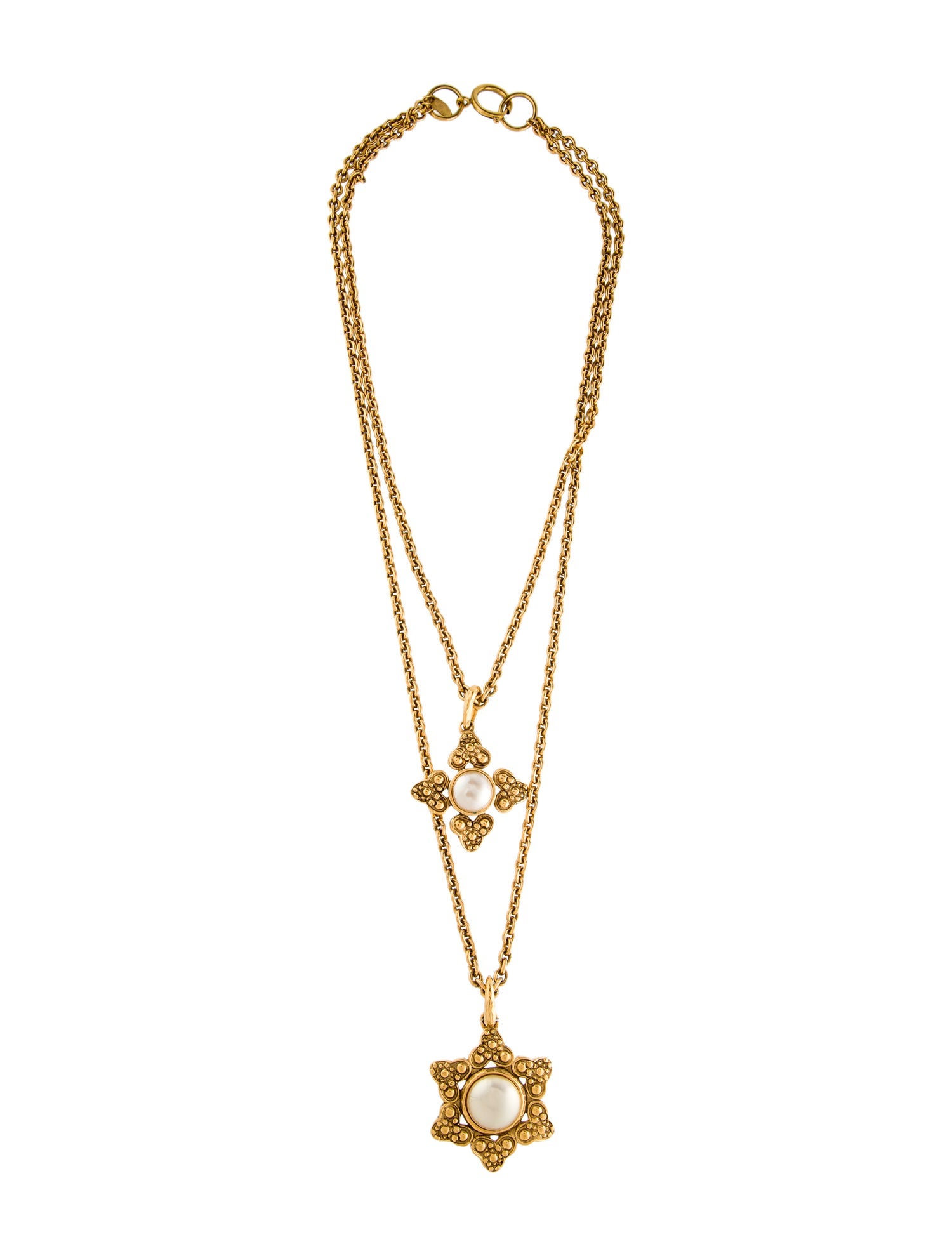 Chanel Vintage Faux Pearl Double Strand Pendant Necklace