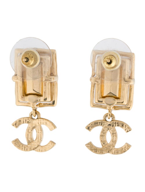 Chanel 2022 Strass & Tweed CC Drop Earrings