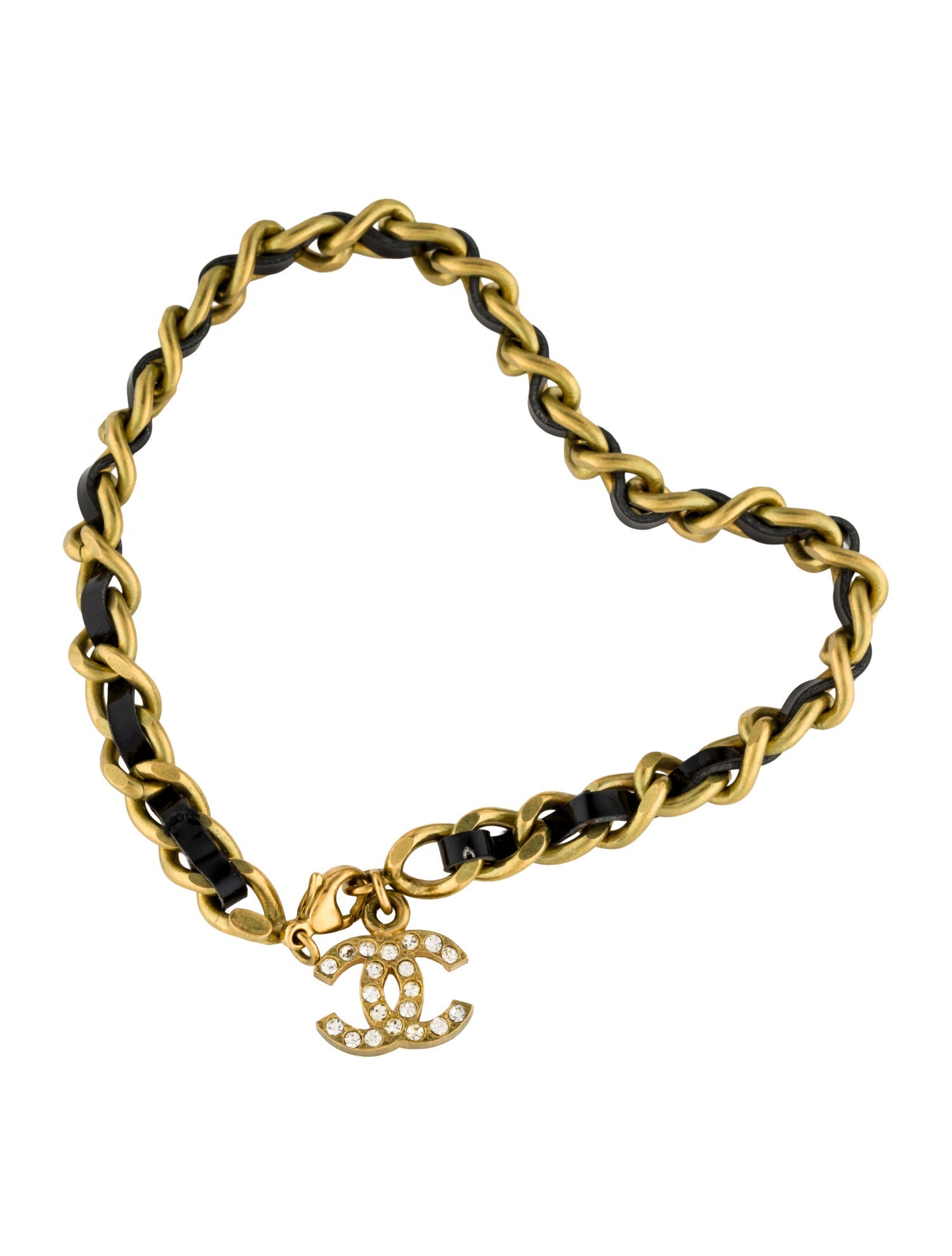 Chanel Vintage Leather & Strass CC Anklet