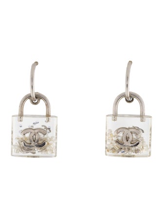 Chanel Faux Pearl & Resin CC Padlock Drop Earrings