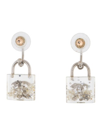 Chanel Faux Pearl & Resin CC Padlock Drop Earrings