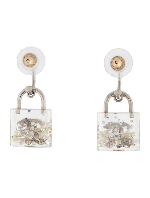 Chanel Faux Pearl & Resin CC Padlock Drop Earrings