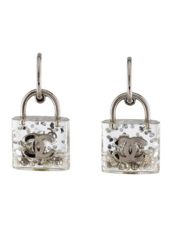 Chanel Faux Pearl & Resin CC Padlock Drop Earrings