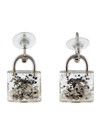 Chanel Faux Pearl & Resin CC Padlock Drop Earrings