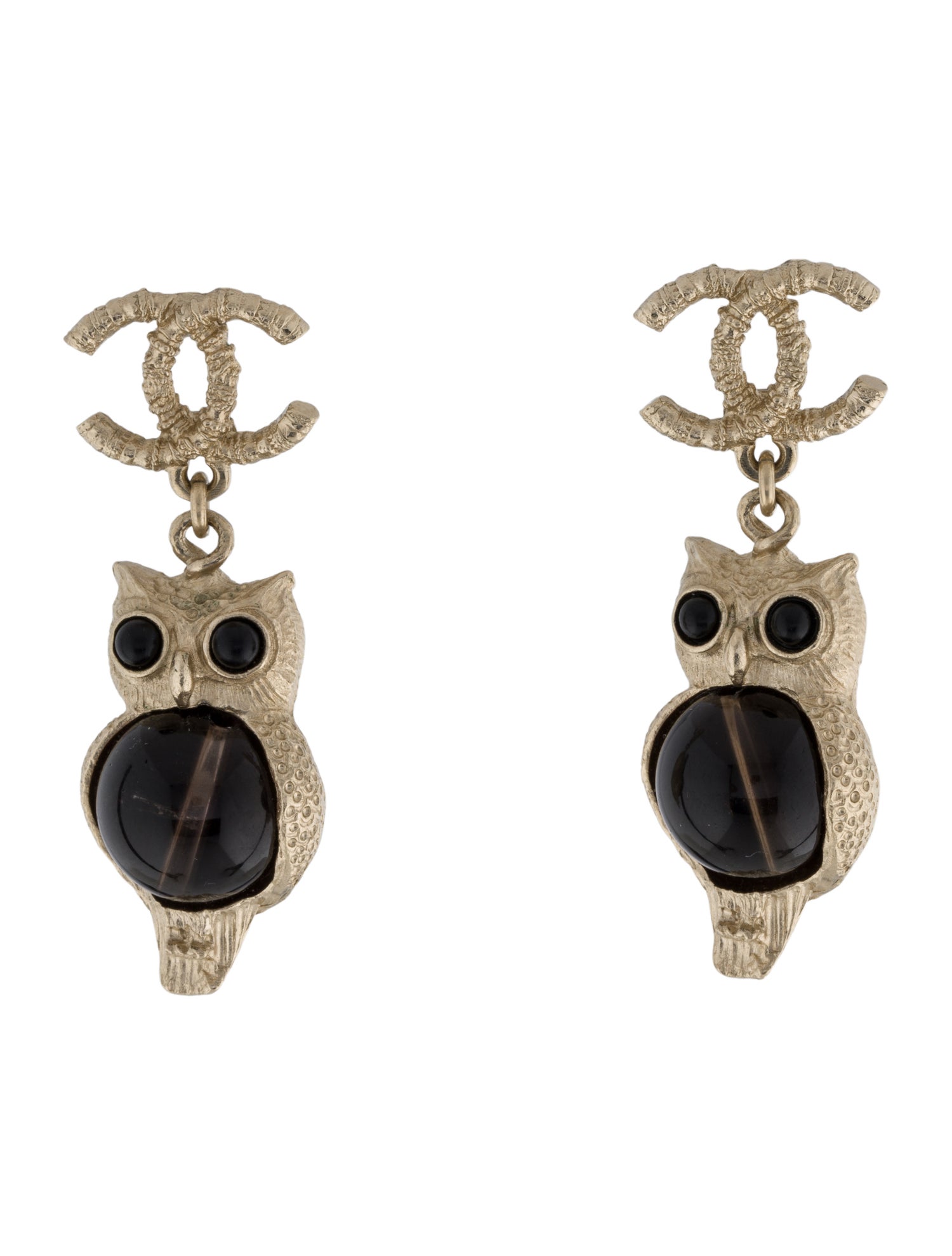 Chanel Glass Owl CC Drop Earrings