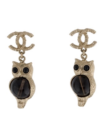 Chanel Glass Owl CC Drop Earrings