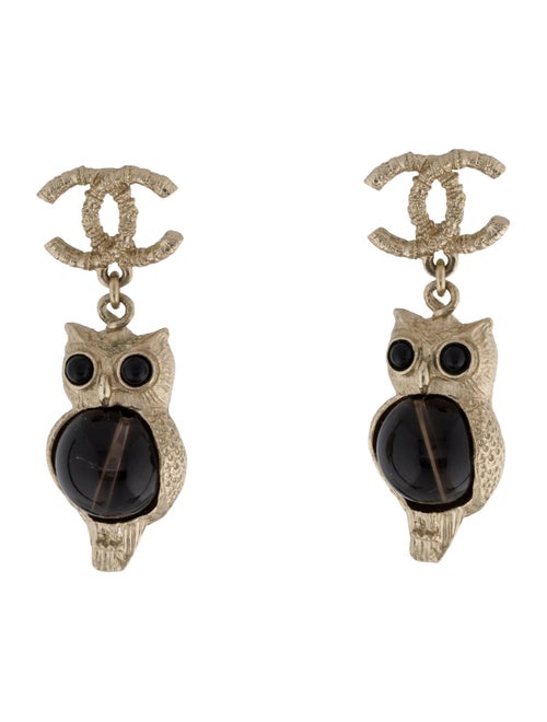 Chanel Glass Owl CC Drop Earrings