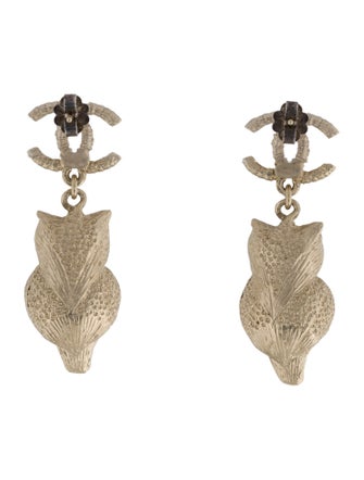 Chanel Glass Owl CC Drop Earrings