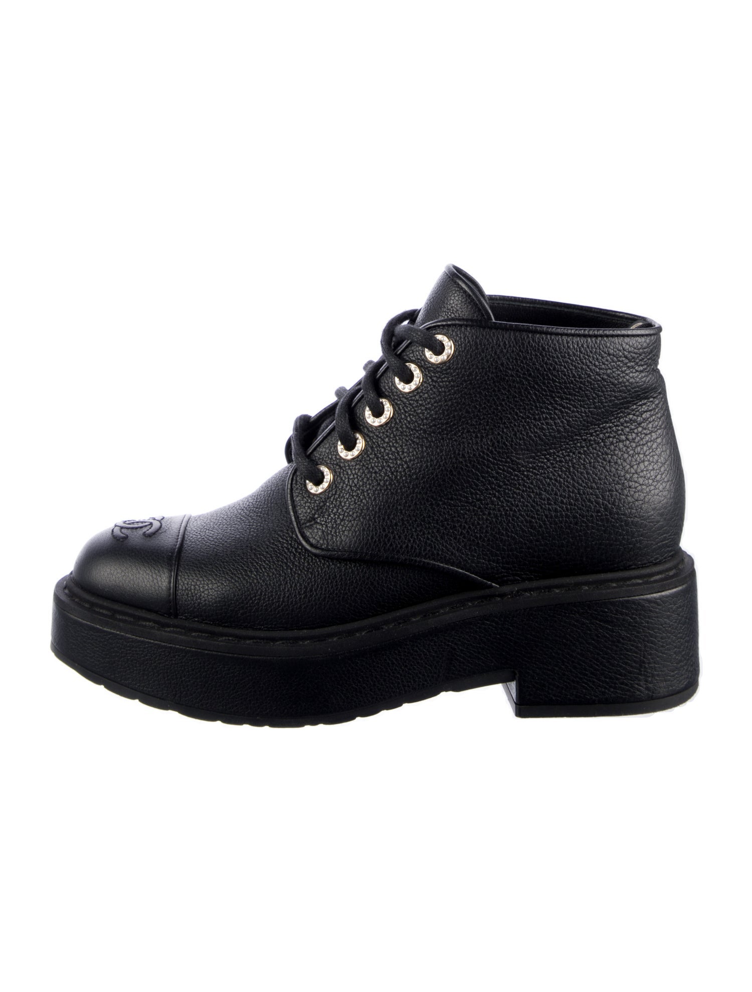 Chanel Interlocking CC Logo Leather Combat Boots
