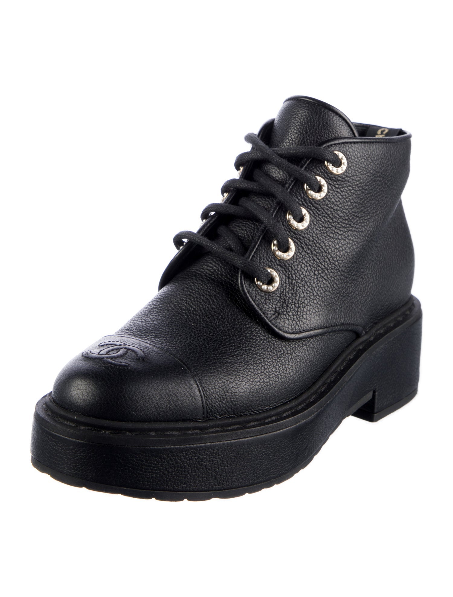 Chanel Interlocking CC Logo Leather Combat Boots