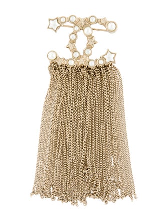 Chanel Faux Pearl CC Chain Fringe Brooch