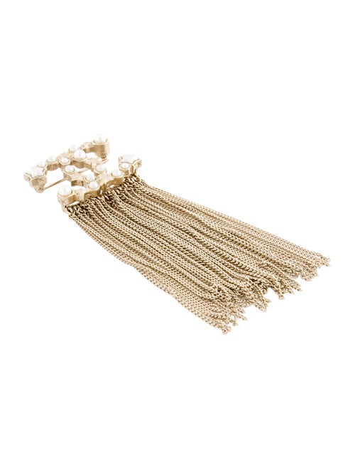 Chanel Faux Pearl CC Chain Fringe Brooch