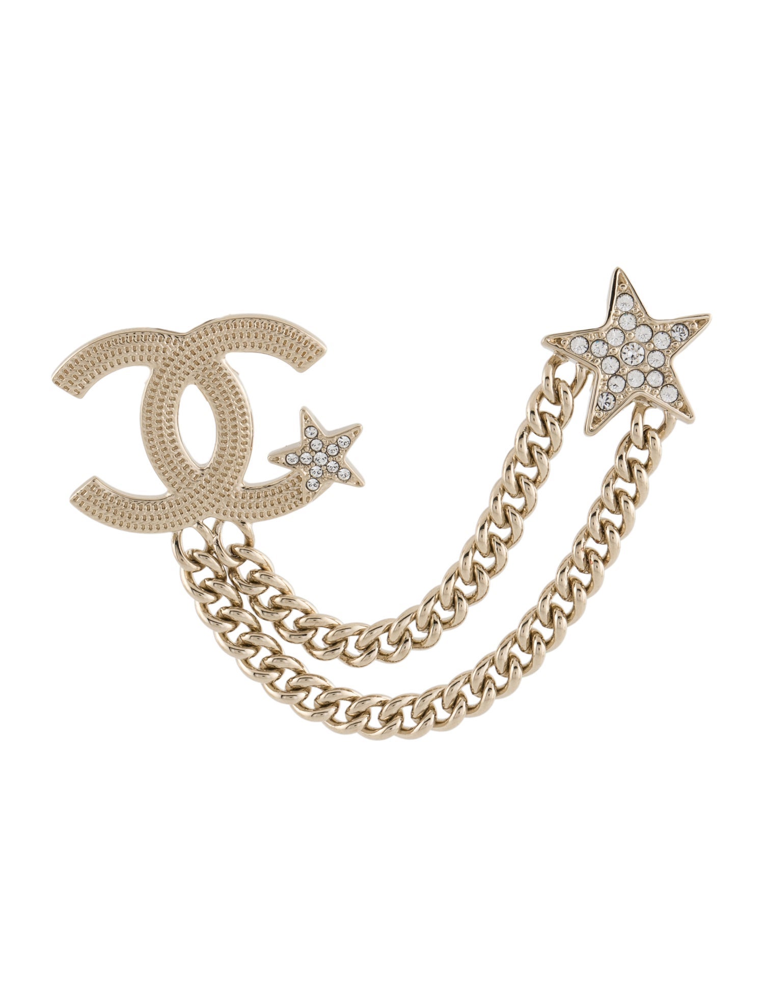 Chanel 2024 Strass CC Star Chain Double Brooch