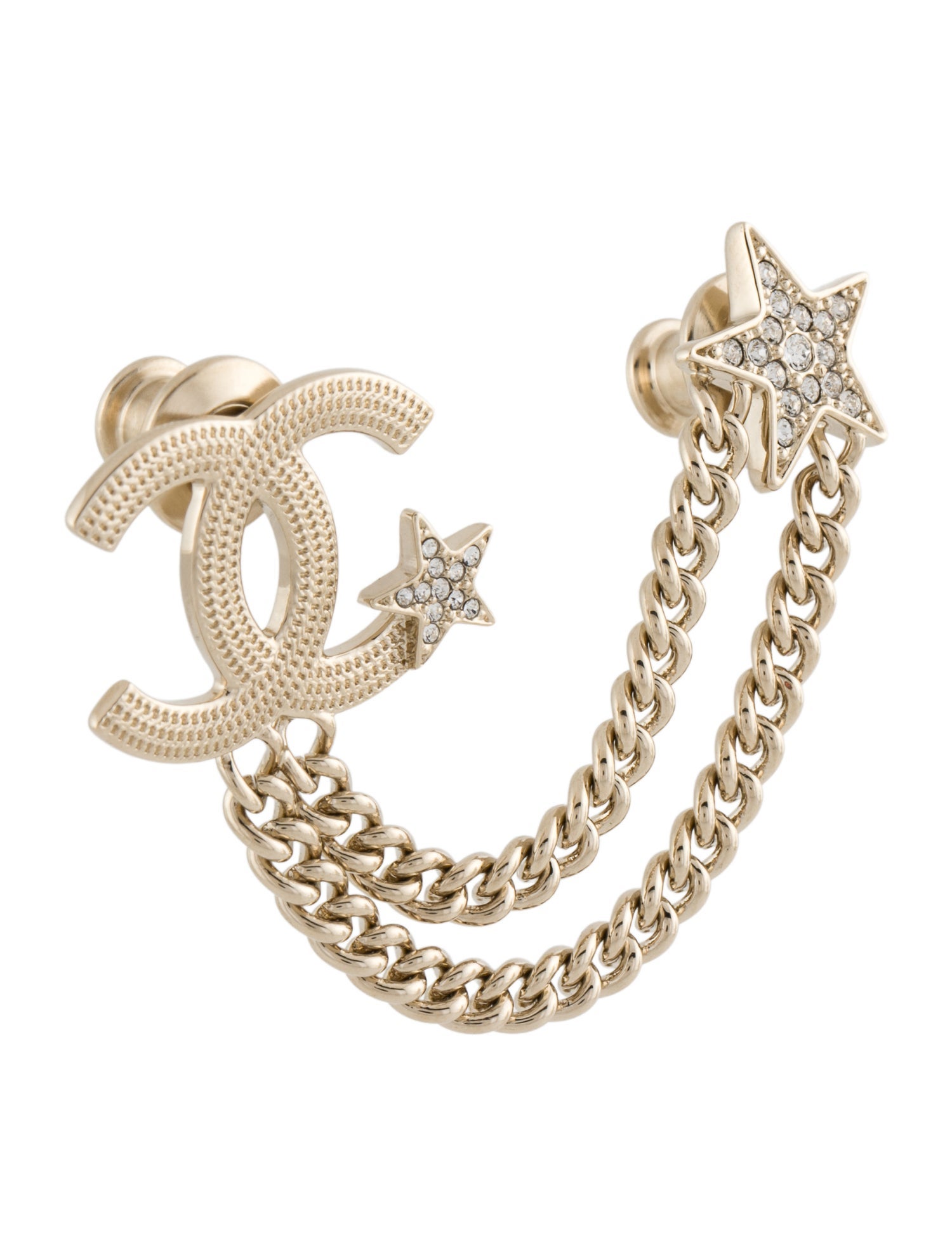 Chanel 2024 Strass CC Star Chain Double Brooch