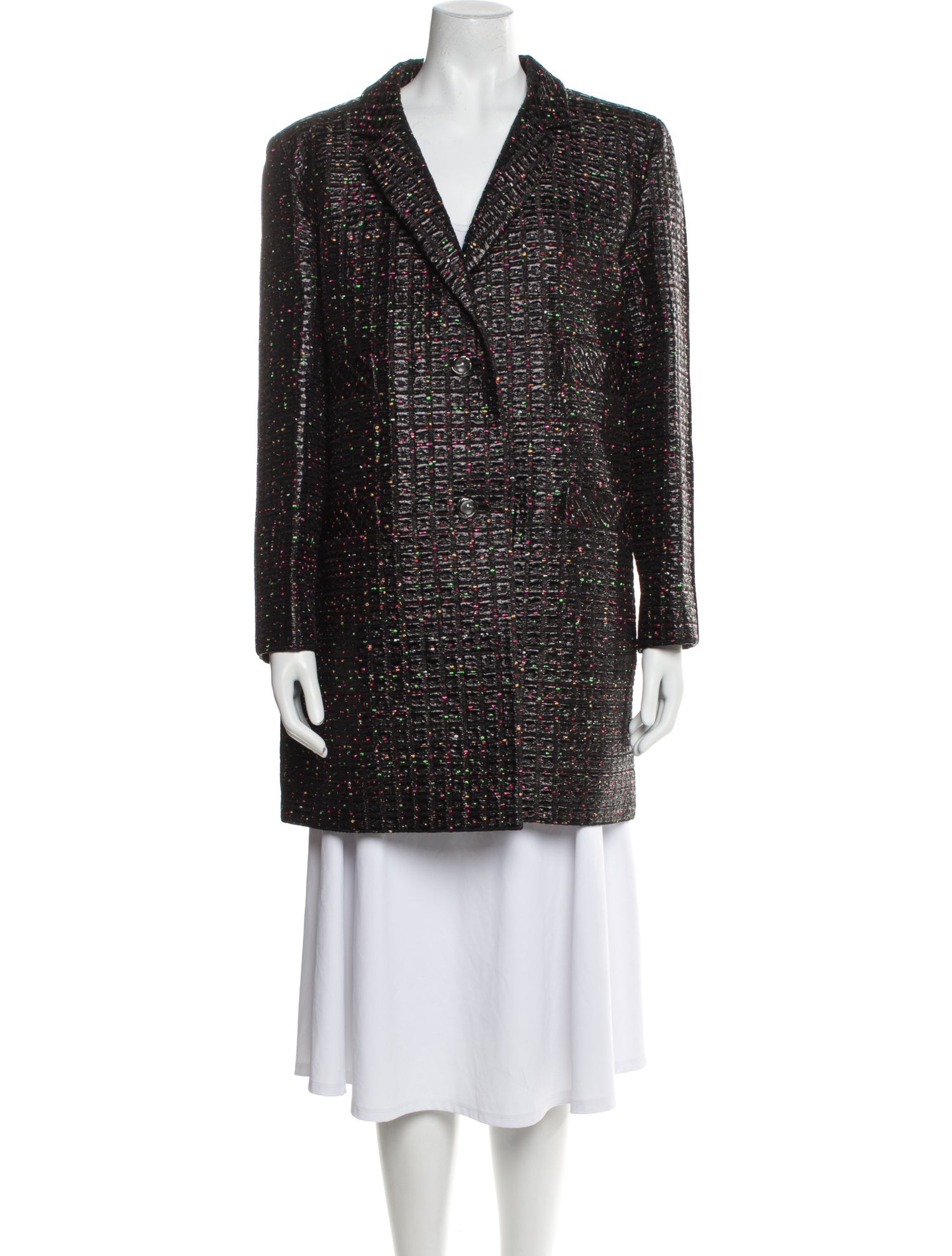 Chanel 2014 Tweed Pattern Faux Fur Coat